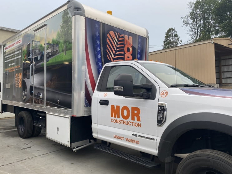 MOR Construction service truck equipped for underground utility and emergency repair services in Glen Mills, PA